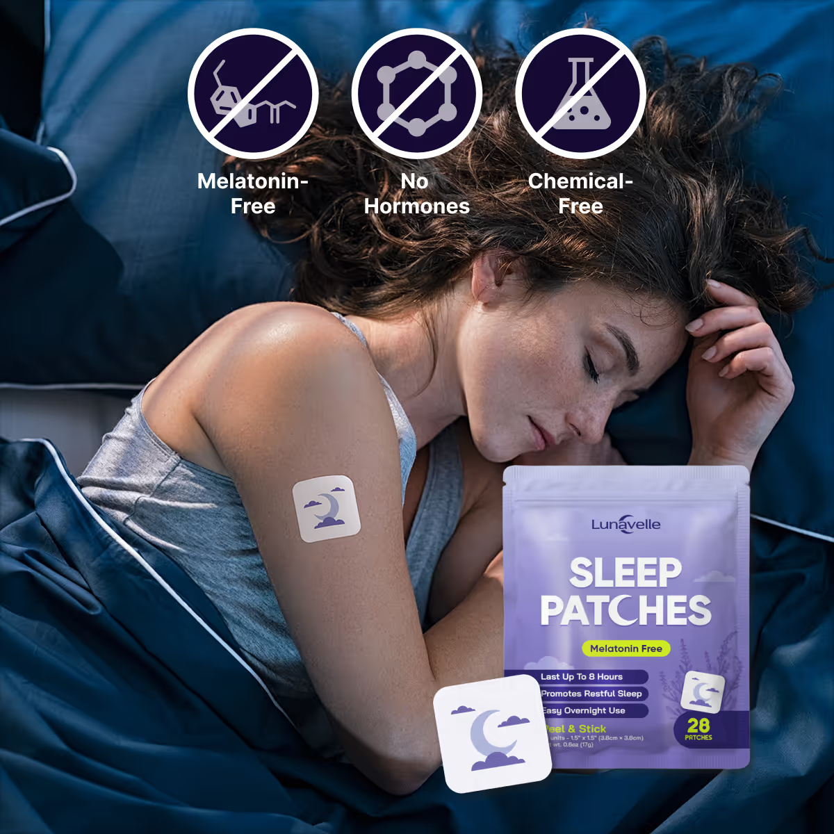 Produktdarstellung der Lunavelle Schlafpflaster für die Abendroutine